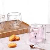 Prismora Double Layer Glass Cute Bear Mug 300ml - Pink